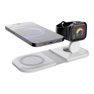 路博加 适用苹果magsafe磁吸充电器iPhone手机手表耳机无线充折叠便携式15W快充桌面座充底座多功二合一