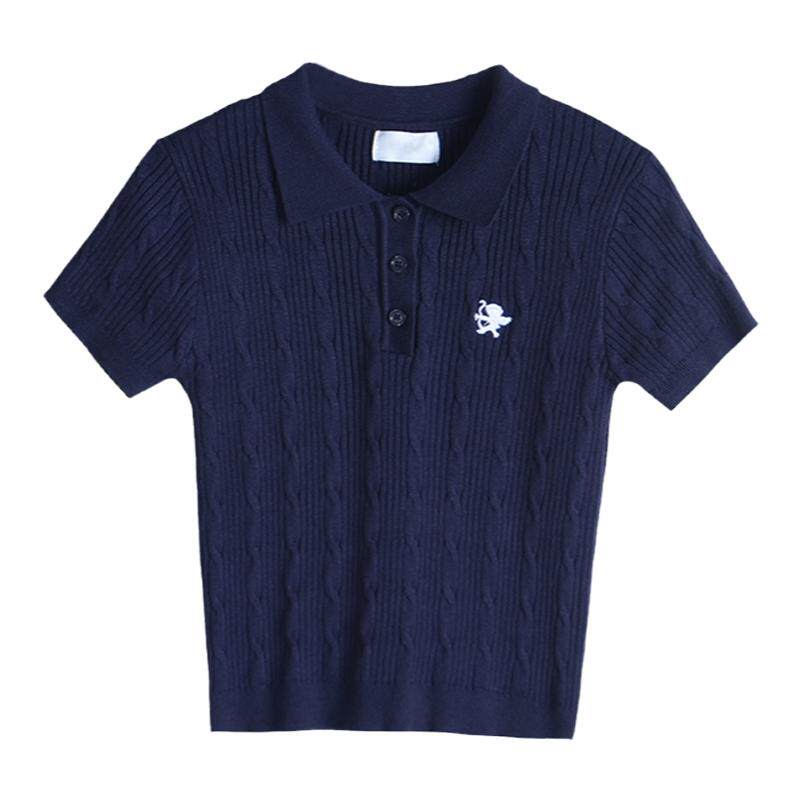 ron&ron老钱风休闲polo领针织短袖夏季新款修身显瘦正肩T恤上衣T
