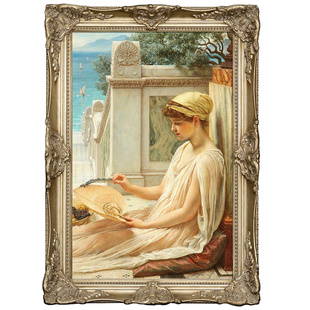 手绘古典人物油画 客厅挂画 欧式玄关装饰画 波因特-在露台上N220