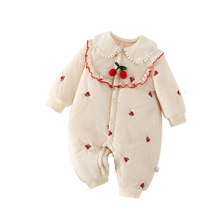 婴儿衣服秋冬夹棉连体衣冬季婴幼儿小公主10个月宝宝保暖冬装女宝