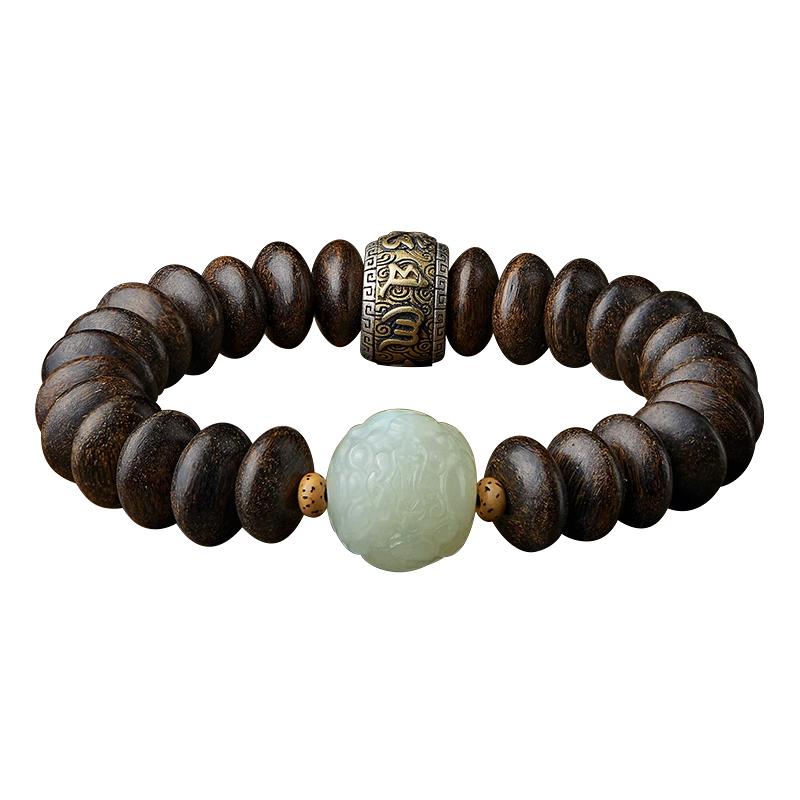 沉香木手串和田玉貔貅手链转运珠