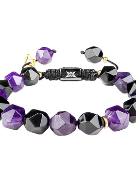 紫水晶手串男黑曜石编织手链小众