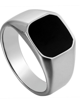 男女钛钢滴胶简约几何方印章戒指
