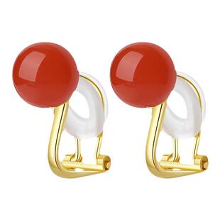 南红玛瑙耳夹女无耳洞天然保山料樱桃红925银耳扣耳钉新中式素钉