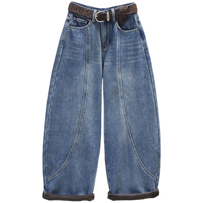 冬季加绒加厚宽松牛仔裤女老爹裤