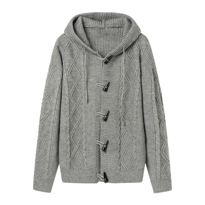 牛角扣毛衣白口阳连帽