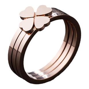 轻奢纯银黄金色钛钢四叶草食指戒指女小众设计高级感2025新款爆款