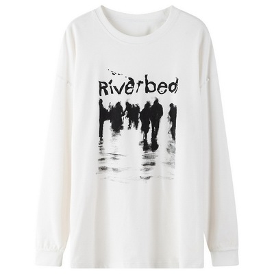 美式复古百搭人像印花长袖t恤