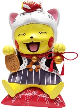 招财猫锦鲤模型手办礼品盒摆件