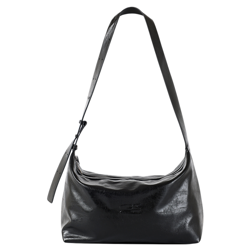 CryingCenter 黑色油蜡皮中号斜挎大容量通勤皮包   哭喊中心