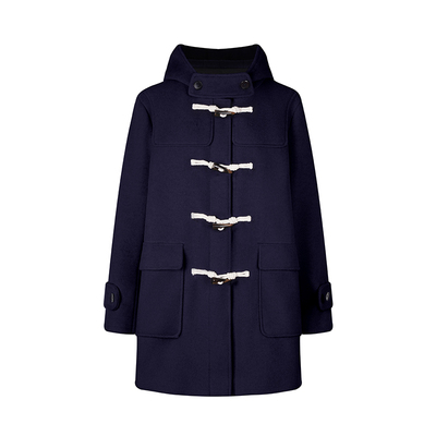 花铃太太jk牛角扣长款夹棉大衣学院风秋冬款小个子女绀色连帽外套