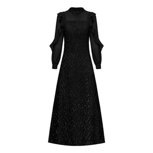 黑色长袖连衣裙2025冬装新款裙子高端小黑裙加绒打底长裙女秋冬季