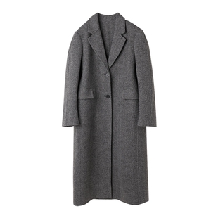 30.R自然系女装/100WOOL/羊驼毛混纺人字纹 H型西装双面呢大衣