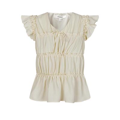 moussy 夏季清新森系抽褶木耳边飞飞袖衬衫028ISA30-3481