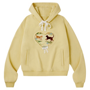 PSO Brand 女装镂空爱心蝴蝶结抓绒帽衫宽松连帽卫衣外套女款秋季