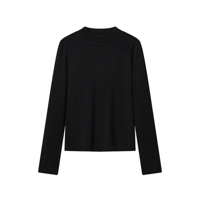 森马针织衫女半高领正肩羊毛衫2025新款冬季基础打底衫黑色毛衣