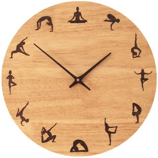 简约实木钟表瑜伽馆教室静音北欧艺术时尚挂钟禅意创意普拉提时钟