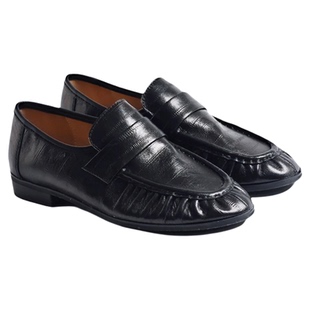 COOLCHAP欲望都市2026新款褶皱小皮鞋女款真皮黑色复古羊皮乐福鞋