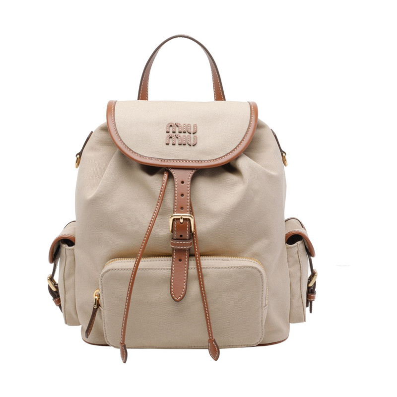 MIU MIU 缪缪 女士小号米色帆布双肩包 26早秋新款意大利代购正品