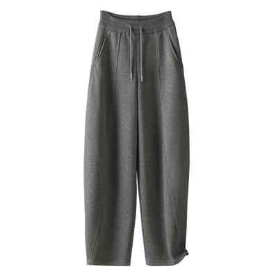 高级羊毛香蕉卫裤女秋冬灰色休闲加绒镰刀裤运动阔腿裤加长弯刀裤