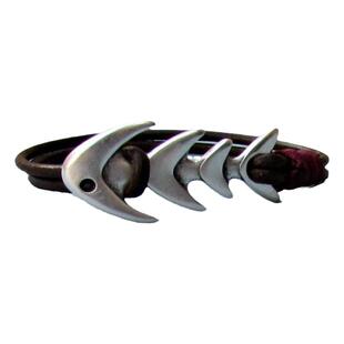 希腊代购Fishbone◇手作复古个性鱼骨鱼叉图案皮革袖口中性手链