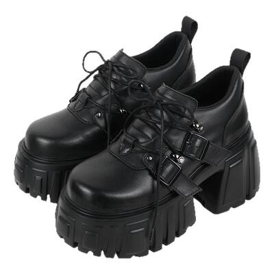 复古小众轻亚厚底鞋黑色小皮鞋