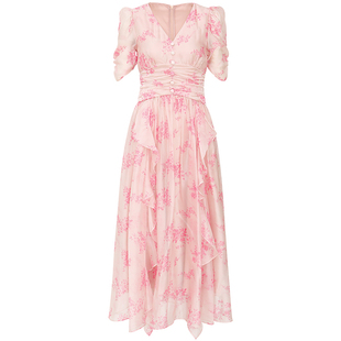 从那以后法式碎花裙夏粉色小裙子雪纺连衣裙高级感海边度假穿搭女