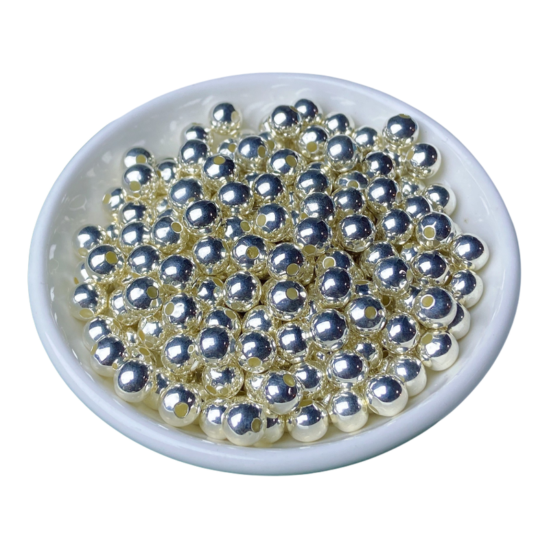 s999 s990 s925足银珠子隔珠光面圆珠散珠diy银饰手链戒指项链