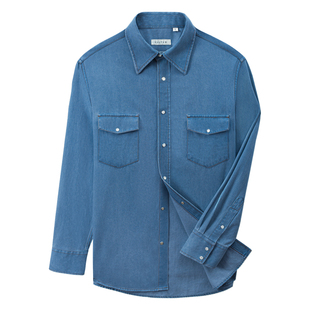 【新疆长绒棉】CULTUM美式复古纯棉水洗西部牛仔衬衫男士休闲衬衣