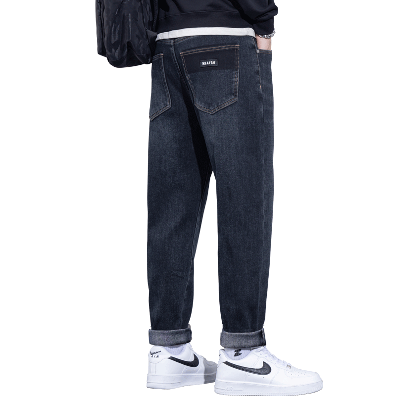 罗蒙男士牛仔裤春秋宽松直筒2026新款潮牌休闲冬季加绒加厚长裤子