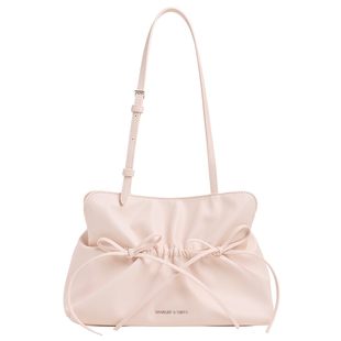 CHARLES&KEITH26秋新款CK2-20151672褶皱蝴蝶结单肩腋下包斜挎包