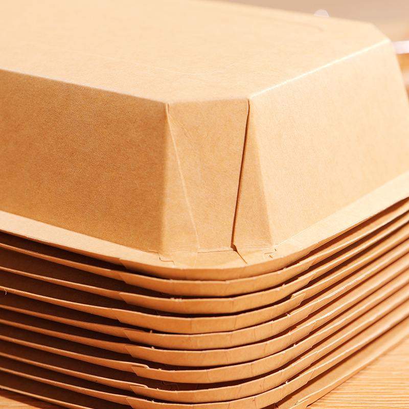 一次性牛皮纸水果打包盒长方形盖碗外卖八角点心包装盒餐盒甜品凸