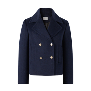 Navigare意大利小帆船短装毛呢大衣女春季通勤保暖小个子外套女