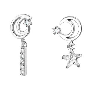 999纯银星星月亮耳环女小众设计感高级感耳钉不对称镶钻星月耳饰