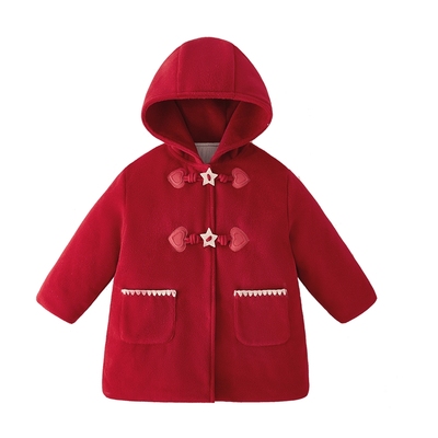 儿童中长款外套冬季宝宝冬装小童保暖开衫秋冬小女童加绒红色大衣