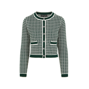 MARYLING玛俪琳秋季新品香草绿圆领细闪针织开衫A1EGW09160