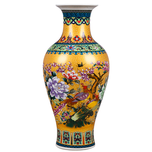 景德镇陶瓷器花瓶花插珐琅彩凤凰仿古中式客厅卧室摆件送底座包邮