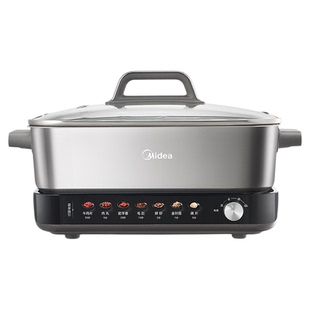 美的全钢速沸电火锅家用0涂层多功能锅分体式烤肉烤鱼涮煮电煮锅