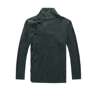 楠新中式唐装男款秋冬苎麻外套国风男装上衣2024新款禅修服男霜华