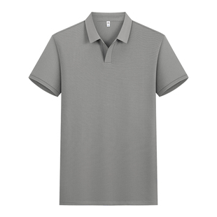 灰色V领polo衫定制工作服印logo夏季7A抗菌4s店海鸥领短袖订制t恤