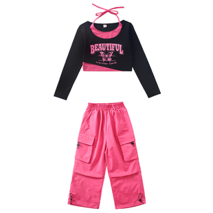 女童爵士舞演出服女孩子多巴胺露脐上衣模特T台走秀服儿童街舞服