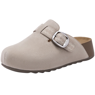 热风复古勃肯鞋女鞋2026年春季新款外穿通勤半拖百搭舒适平底鞋子