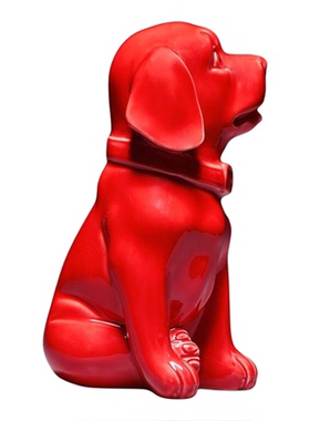 红色陶瓷狗摆件可爱十二生肖小狗