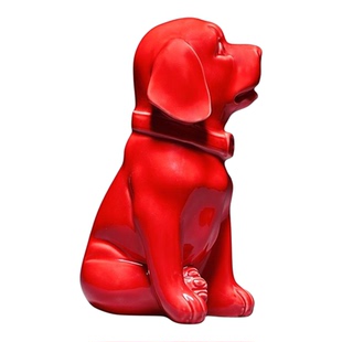 红色陶瓷狗摆件可爱十二生肖小狗狗吉祥物旺财客厅房屋补角装饰品