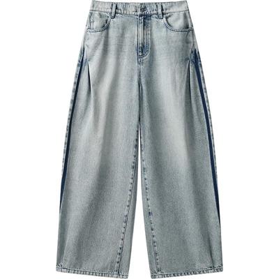 播商场同款复古阔腿牛仔裤女24秋宽松做旧质感长裤BDR3KD3268