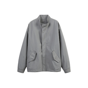 灰色立领夹克上衣男生春秋季新款宽松短款百搭休闲高级感薄外套男
