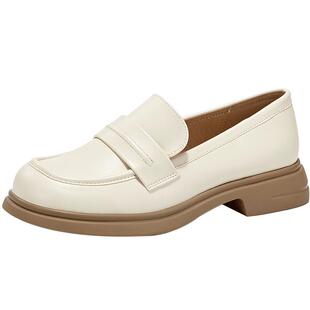 大东制服鞋女鞋2026春季新款简约风中跟粗跟圆头套脚乐福鞋3141