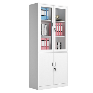 文件柜铁皮储物柜落地资料柜档案柜家用带玻璃门收纳柜办公室柜子