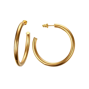 无重感 VF定制 Ins简约钛钢空心金色银大号粗款耳圈耳环 欧美韩国