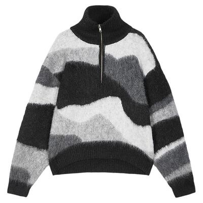 SLY 春季新品甜酷盐系风拼色半拉链针织毛衣女030IAZ70-1601